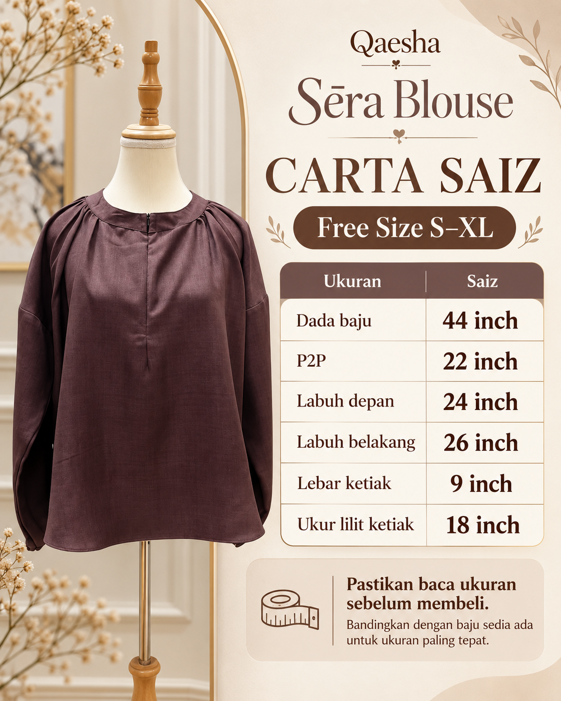 Jadual ukuran Sēra Blouse