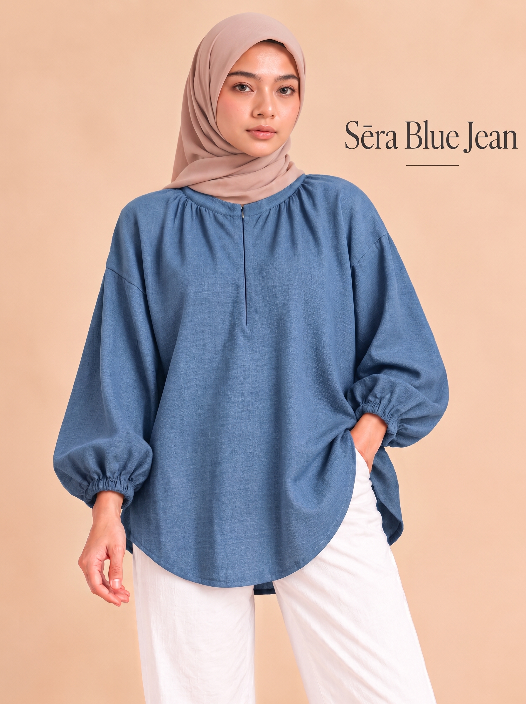 QAESHA Sēra Blouse warna Blue Jean
