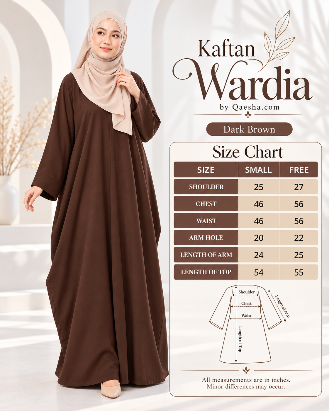 Jadual ukuran Kaftan Wardia